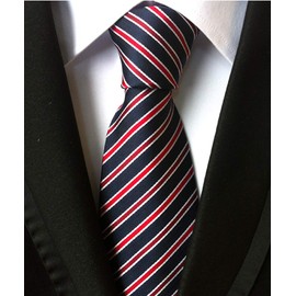 Elfeves - Corbata moderna de rayas finas para hombre, Azul marino rojo , Talla única