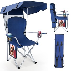 VTOY VTOY Portable Camping Chair with Canopy - Folding Chair with Canopy, Durable 600D Oxford Canopy Chair for Camping, Beach, Picnics, Fishing & Sports (1 Pack Navy Blue)