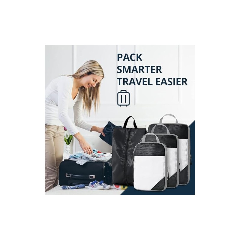 Enjour 4 Sets Compression Packing Cubes, Luggage Organizer Bags for