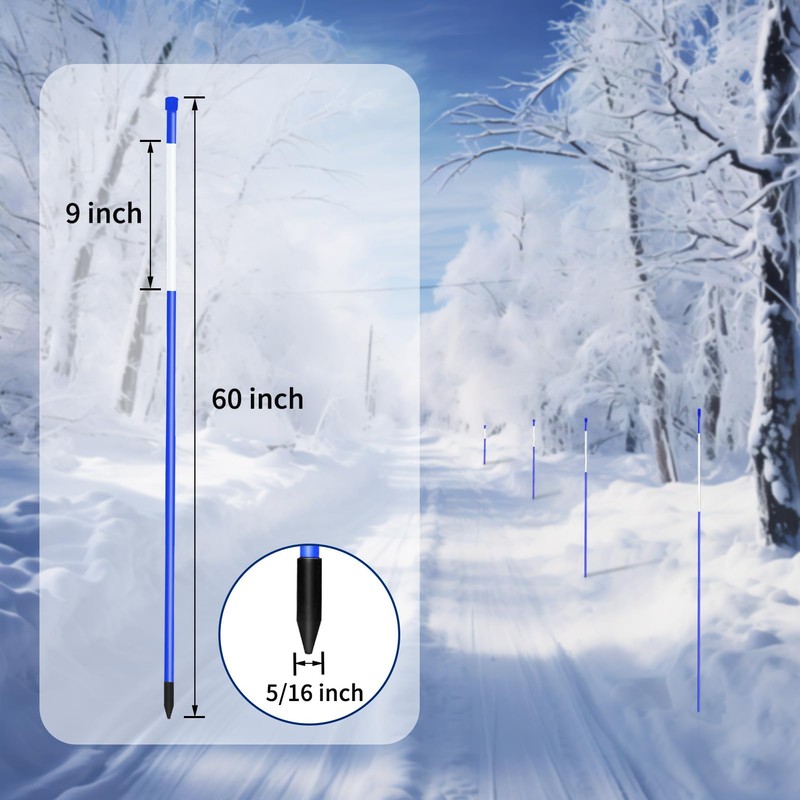 Growsun Driveway Marker 5ft Blue Fiberglass 5/16 inch Dia Snow