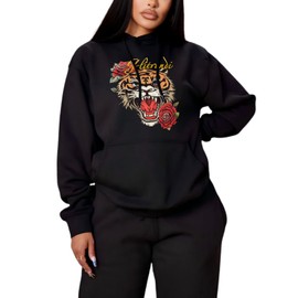 Glitrandi Womens 2 Piece Outfits Sweatsuit Sets Fashion Print Hoodies With Sweatpants Oversized Tracksuit For Women