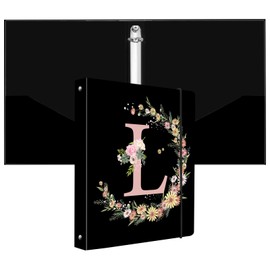 Miwasion Cute Mini 3 Ring Binder for Sturdy 1 Inch Round Rings Letter-Size Paper(5.5" x 8.5") Small Binder Organizer for School Supplies and Office Supplies (Initial Monogram-L)