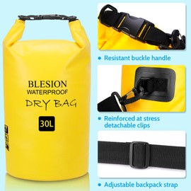 BLESION Dry Bag, 5L/10L/15L/20L/30L Waterproof Bag, Adjustable Shoulder Strap, Waterproof Backpack for Kayaking, Fishing, Swimming, Hiking Travel, yellow