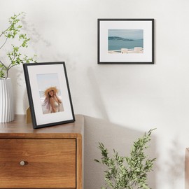 8x10 Picture Frame, Unqiue Brushed Cross-Hatch Aluminum Photo Frame with 5x7 Removable Mat, High Definition Plexiglass and Hanging Kits, Vertical and Horizontal for Tabletop and Wall Mounting, Black