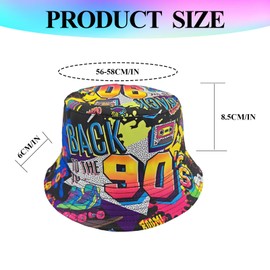 LIUQOBN 90s Bucket Hat for Men - Women，Funny Graffiti Canvas Fisherman Hat，Packable Sun Cap Rave Party Outfit Accessories