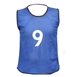 10 MESH BIBS FOOTBALL TRAINING SPORTS BIBS PRINTED NUMBER (1-10 OR number of your choice) Back only (Blue, Small Boys (U8's))