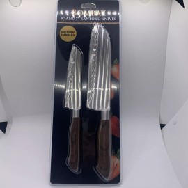 Bombay 5” And 7” Santoku Knives Soft Grip Handles Stainless Steel Blades