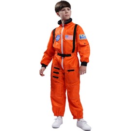 Maxim Party Supplies Kids Astronaut Costume Space Suit Onesie With Embroidered Patches And Pockets For Children, Boys, Toddlers (4/6, Orange)