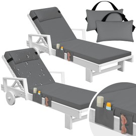 Tondiamo 2 Set Outdoor Chaise Lounge Cushions with Pillows and Storage, 72 x 21 x 3 Inch Outdoor Lounge Chair Seat Pads Outside Waterproof Chaise Cushion for Lawn Patio Furniture(Dark Gray)