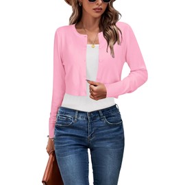 Newshows Cardigans for Women UK Short Bolero Cropped Shrug for Dress Ladies Summer Cardigan(Pink, M)