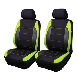 Flying Banner car seat Covers Quality Carbon Fiber Air Mesh Fabric Sport Low High Back Bucket Back Pocket Arm Rest (2 Fronts - Low Bucket, Green)