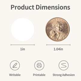 Ouzoustate 1" White Dot Stickers 1050 PCS Round Circle Stickers Colored Coding Labels (White)