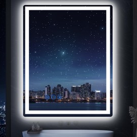 LED Bathroom Mirror 24X32 Makeup Mirror with Lights, Wall-Mounted Vanity Mirrors, Hollywood Lighted Mirror with Stepless Dimmable, Anti-Fog Wall Mirrors Back Front Light Bathroom Mirror (24"x32")