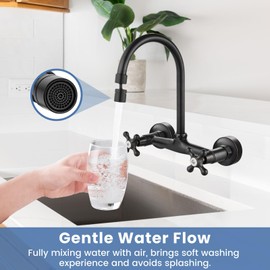 Airuida Wall Mount Kitchen Faucet with Sprayer Wall Mounted Kitchen Sink Faucet Double Cross Handles 360 Degree Swivel Spout Restaurant Mixer Tap Commercial 8 Inch Center Oil Rubbed Bronze