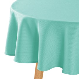 Hiasan Round Textured Tablecloth 60 Inch - Waterproof Spillproof Antiwrinkle Jacquard Table Cloth, Decorative Polyester Table Cover for Kitchen, Outdoor Picnic, Holiday and Parties, Aqua