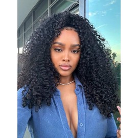 yosly Half Wig Human Hair Kinky Curly Glueless Wigs Curly Half Wig 3 In 1 Adjustable Drawstring Seamless Flip Over Invisible Hairline Wear Go Beginner Friendly Curly Half Wigs for Women 22 Inch