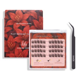 Self Adhesive Eyelashes Natural Wispy Clusters Press on Lash No Glue Needed Eyelash 10-12mm C Curl With Lash Tweezers Easy Apply on Lashes for Beginners (Lily Style)