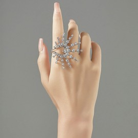 Mytys Adjustable Size Rings for Women Full Cubic Zirconia Setting Ring Silver Color Crystal Jewelry (Flower silver)