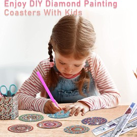 Vecibel Pack of 8 Diamond Painting Coasters with Holder, DIY 5D Diamond Art Painting Mandala Diamond Painting Adult Diamond Painting Sets, DIY Mandala Coasters for Crafts, Adults, 15 x 12 x 6 cm