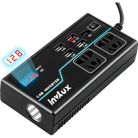 Invtux 200W Power Inverter, 8-in-1 DC 12V to 110V AC Car Plug Adapter Outlets Converter with 30W PD3.0 & 4 USB Ports,Dual AC Outlet and 10A Cigarette Lighter Splitter, Car Charger for Laptop