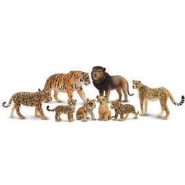Toymany - Juego de 8 cifras de animales de la selva de plástico de 2 a 5 pulgadas, incluye animales de bebé, león realista, tigre, guepardo, cifras de leopardo con cachorros, decoración de tartas,