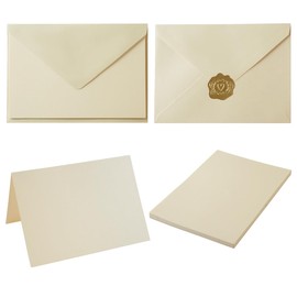 Homtable 50 Pack Shiny Envelopes with Shiny Cards and Gold Stickers for Invitations and Greeting Cards (Shiny Cream, 4x6)