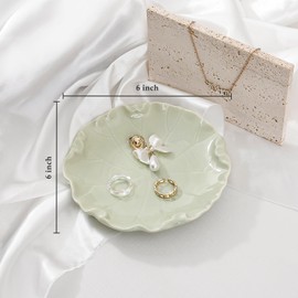 Koythin Ceramic Jewelry Tray, Lotus Leaf Ring Holder for Necklace Earring Key, Adorable Decorative Bowl for Nightstand Bathroom Bedroom, Aesthetic Trinket Dish for Friend Sister Mom (Light Green)