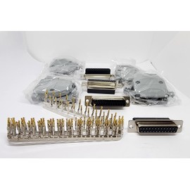 Connectors Pro DB25 Female Connector Kit, 4 Sets with Hoods & 100 Pins, RS232 D-Sub 25P Crimp Type