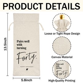 Funny 40th Birthday Gifts Wine Bag for Women, Birthday Party Supplies and Decorations for 40 Year Old Man or Woman - Happy Anniversary Wine Bags for Her or Him (B12)