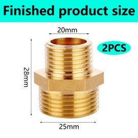 QZKJQDD 2 Pcs 3/4" Male to 1/2" Male BSP, Thread Brass Hex Nipple Connector, Hex Nipple Pipe Fittings, Thread Brass Reducer, Thread Connector for Pipe Connecting Conversion