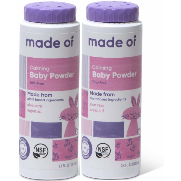 MADE OF Organic Baby Powder - Organic Corn Starch Baby Powder for Sensitive Skin - NSF Organic Certified - Made in USA - 3.4oz
