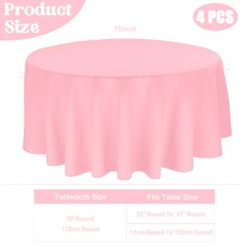 JALANCY 4 Pack 70 Inch Pink Polyester Round Table Cloth Washable Decorative Fabric Table Covers for Wedding Dining Table Buffet Parties Banquet Decor