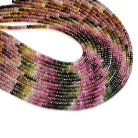 2 mm Natural Tourmaline faceted rondelle semi precious gemstone loose beads for jewelry making bracelet necklace earring, Loose Gemstone Beads, Tourmaline round beads