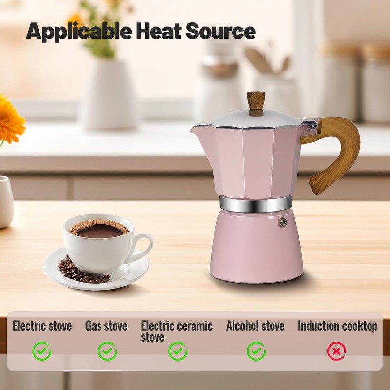Vaolvpant 3 Cup Aluminum Moka Pot Classic Stovetop Espresso Coffee