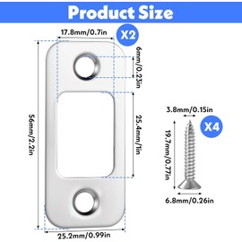 2 Sets Security Deadbolt Strike Plate Kit, 1" x 2-1/4" Door Strike Plate Shim & Spacer, Reinforced Stainless Steel Dead Bolt Strike Plates for Door Jamb Repair, Includes Long Screws (Brushed Nickel)