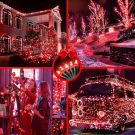750 LED 240FT Christmas String Lights Outdoor, 12 Pro Modes and Timer Memory & Brightness, Plug in Waterproof Dark Green Wire Twinkle Light for for Xmas Yard Tree Wedding Party Decor (Red)