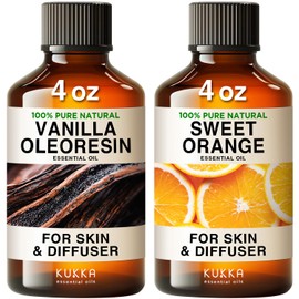 KUKKA essential oils Vanilla Essential Oil for Diffuser & Orange Essential Oil for Diffuser Set - 100% Natural Aromatherapy Grade Essential Oils Set - 2x4 fl oz - Kukka