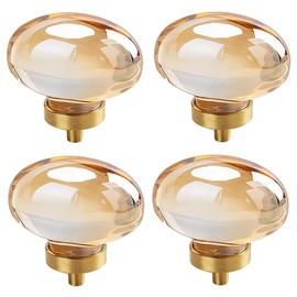 FZBHRO Crystal Cabinet Knobs Gold Drawer Knob Handles Decorative Glass Cupboard Pulls Champagne Color Home Kitchen Decor Egg Shape 4 Pack