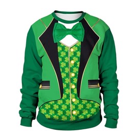 BOVOSHA BOVOSHA Men St Patricks Day Sweatshirts Green Shamrock Shirt Saint Patrick Leprechaun Funny 3D Novelty Pullover (Green, XXXL)