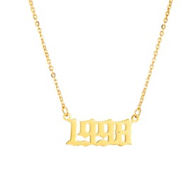 SKQIR Birth Years Necklace,Initial Year Number Pendant Necklace Gold Plated Birthday Gift Charm Friendship Old English Arabic Mumerals Stainless steel Necklace Jewelry for Women Girl（Gold,1998）