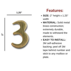 2" Brass Solid Brass Number 6 for House, Doors, mailboxes, Offices, Floating & Self Adhesive Williamsburg Font – by GSi…