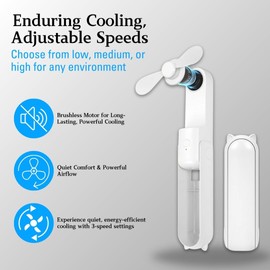 Elite-Skincare Portable Handheld Mini Fan, Small USB Rechargeable Handheld Fan, Foldable Personal Fan with 10 Hrs Long Battery Life, 3 Speed Wind, 270° Adjustable Eyelash Fan for Travel - (White)