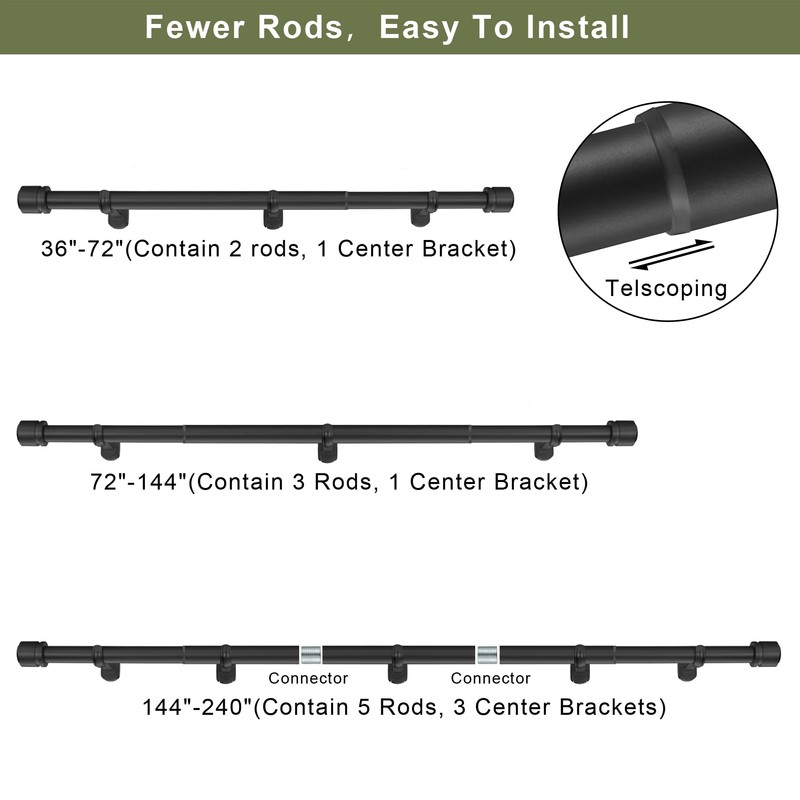1 1/8 Inch Diameter Curtain Rods 144 to 240 Inches(12-20ft),