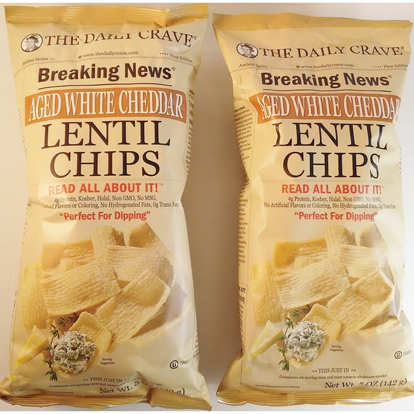 Lentil Chips with Aged White Cheddar By The Daily Crave, 2 Pack, 5 oz. each bag