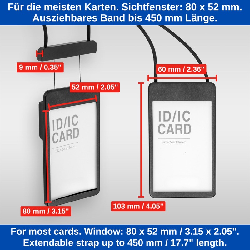 ID Card Holder with Retractable Strap 1 Set Black Transparent