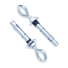 M16 Concrete Wall Eye Screw, Eye Hook Screw with Expandabe Steel Dowels, 8 mm Metal Sleeve and 12 x 80 mm Anchor Hook Screw with Hex Nut, for Solid Materials Such as Concrete and Stone (Pack of 2)