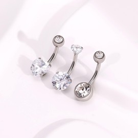 REVOLIA 3Pcs 14G F136 Titanium Belly Button Rings for Women Hypoallergenic Cubic Zirconia Navel Rings Heart Belly Rings Sliver Pretty Belly Piercing Barbells 6mm