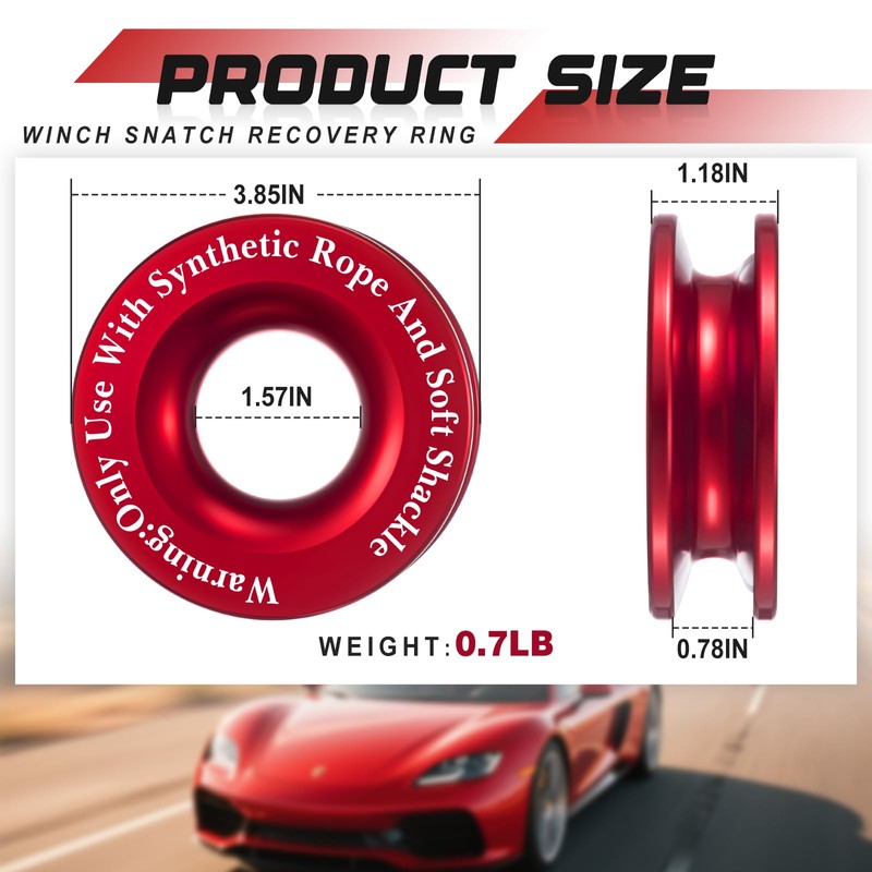 Otoolling 2 Pcs Winch Snatch Recovery Ring 66, 000 Lbs