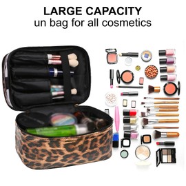 Large Capacity Travel Cosmetic Bag, Double Layer Makeup Bag Portable Toiletry Bag with Compartment Make up Bag for Women Girls (Leopard)