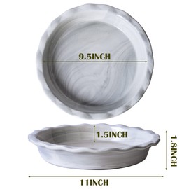 Yundu 11 Inch Grey Ceramics Marble Pie Dish, Pie Plate for Dessert, Round Baking Dish, Pie Pan for Dinner